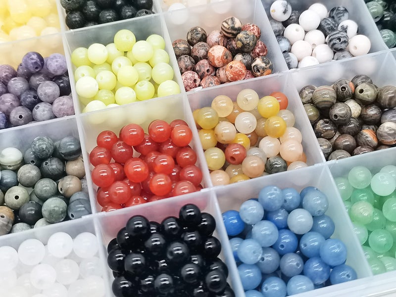 Maonewque 1200pcs 6mm Natural Round Stone Beads Real Gemstone Beading Loose Gemstone Hole Size 1mm DIY Smooth Beads for Bracelet Necklace Earrings Jewelry Making,Box Packed(24 Material -A,6mm) - Image 4