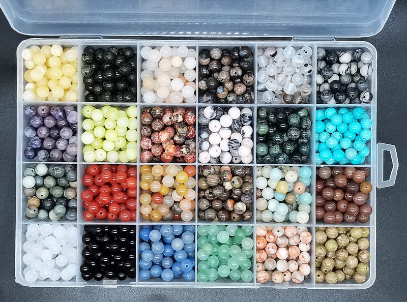 Maonewque 1200pcs 6mm Natural Round Stone Beads Real Gemstone Beading Loose Gemstone Hole Size 1mm DIY Smooth Beads for Bracelet Necklace Earrings Jewelry Making,Box Packed(24 Material -A,6mm) - Image 3