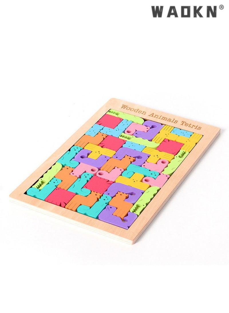 دبليو أيه أو كي أن خشبية ملونة الحيوانات تتريس اللغز المجلس ، لعبة تعليمية للأطفال في مرحلة الطفولة المبكرة ، الخيار المثالي لتطوير الوعي المكاني والمهارات الحركية الدقيقة ، لعبة لغز مثيرة للاهتمام وجذابة للأطفال - Image 3