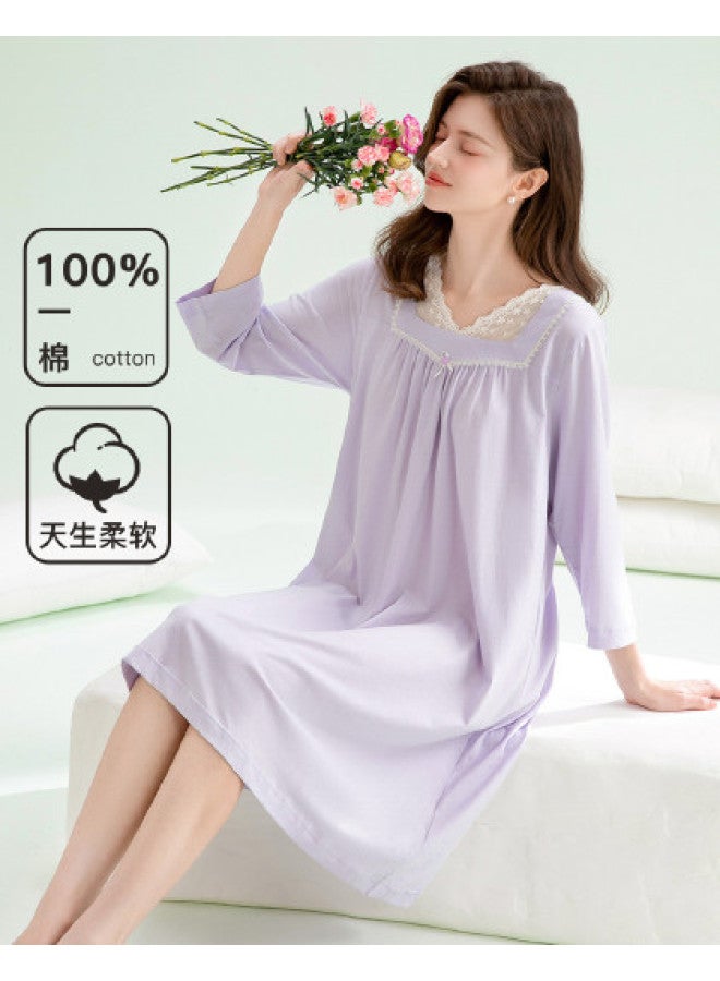 Fenton french V-neck Xinjiang Cotton 3/4 Sleeve Empire Waist Sleepshirt Midi Dress - Image 1