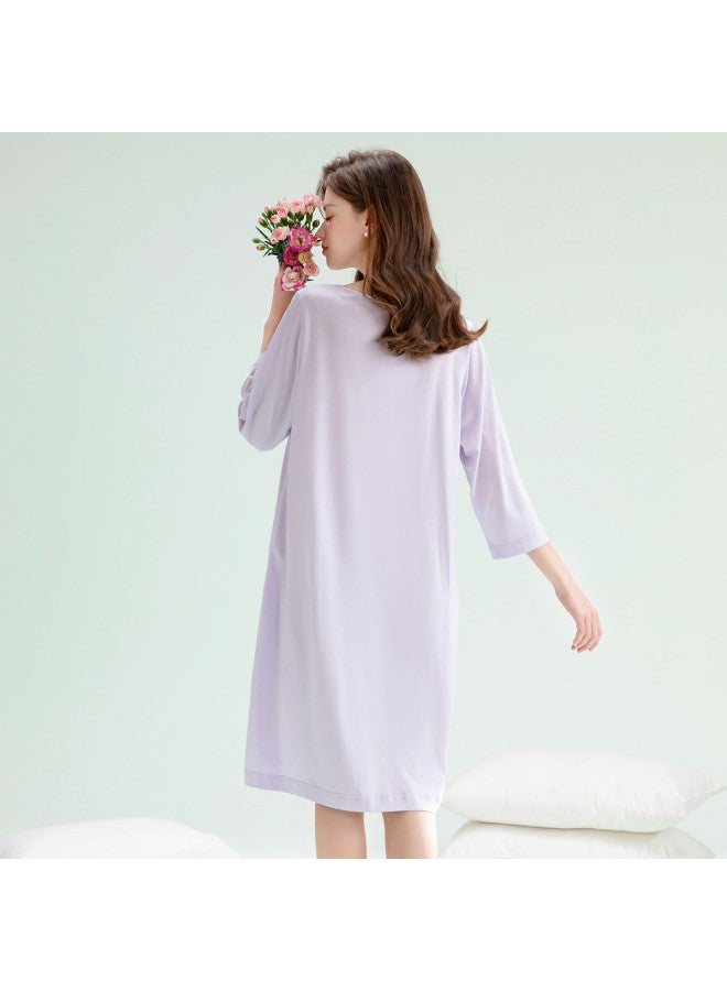 Fenton french V-neck Xinjiang Cotton 3/4 Sleeve Empire Waist Sleepshirt Midi Dress - Image 3
