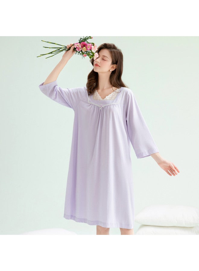 Fenton french V-neck Xinjiang Cotton 3/4 Sleeve Empire Waist Sleepshirt Midi Dress - Image 4