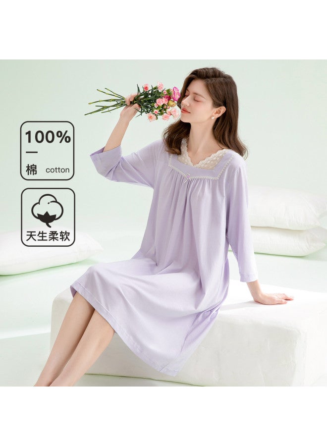 Fenton french V-neck Xinjiang Cotton 3/4 Sleeve Empire Waist Sleepshirt Midi Dress - Image 2