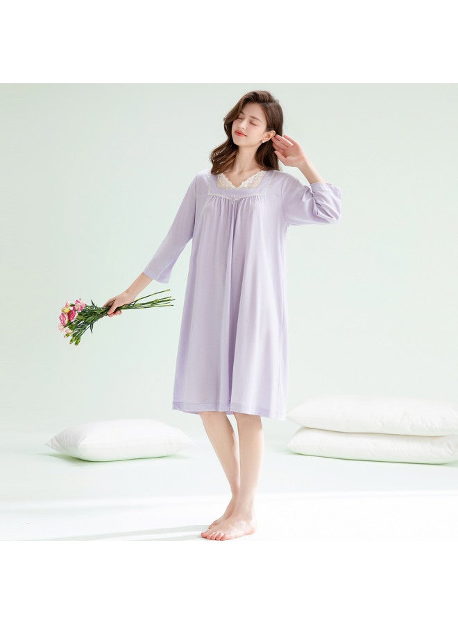 Fenton french V-neck Xinjiang Cotton 3/4 Sleeve Empire Waist Sleepshirt Midi Dress - Image 5