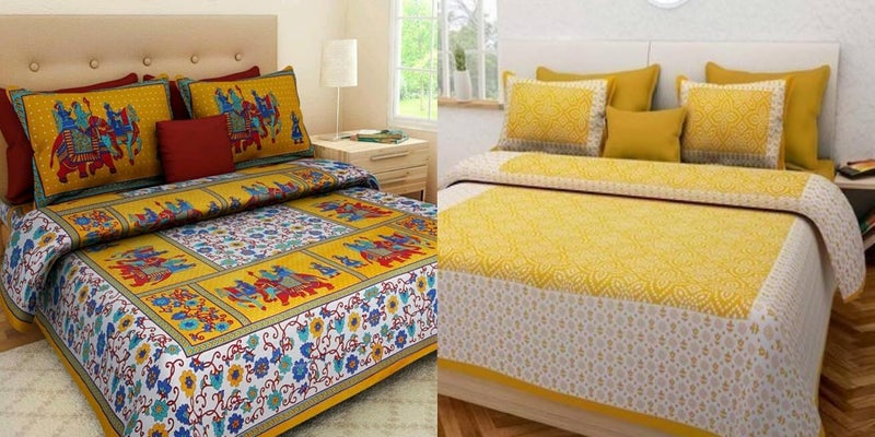 BedZone 100 Cotton Rajasthani Printed bedsheets Combo Double Bed Set 2 Double Bedsheet with 4 Pillow Cover Multicolour038