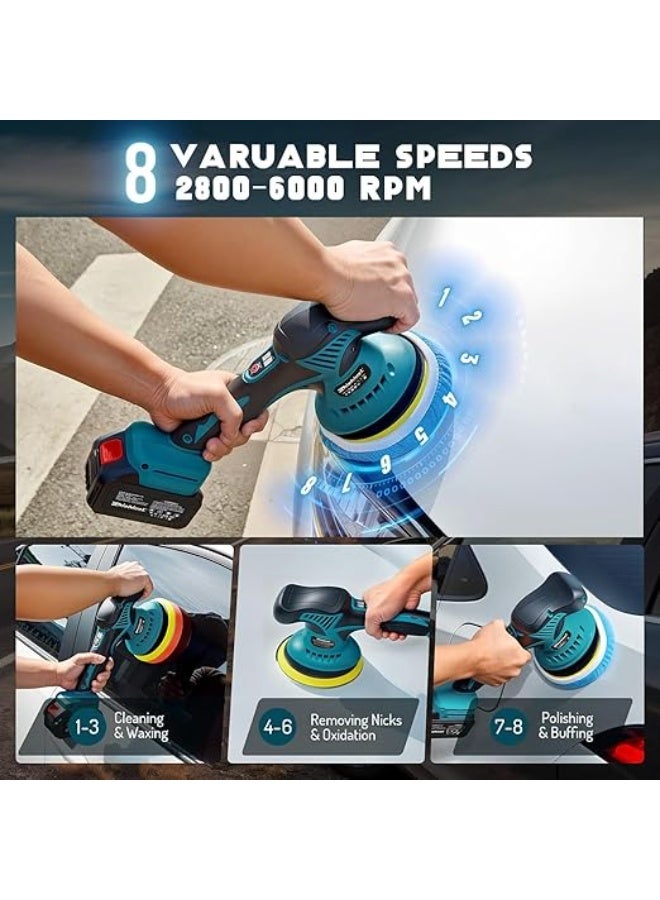DUNISO Cordless Car Buffer Polisher Machine Kit with 1PCS 12V 2.6Ah Rechargeable Batteries, 8 Variable Speed 2800-5500RPM, Portable Polishing Waxer for Detailing/Waxing - Image 3