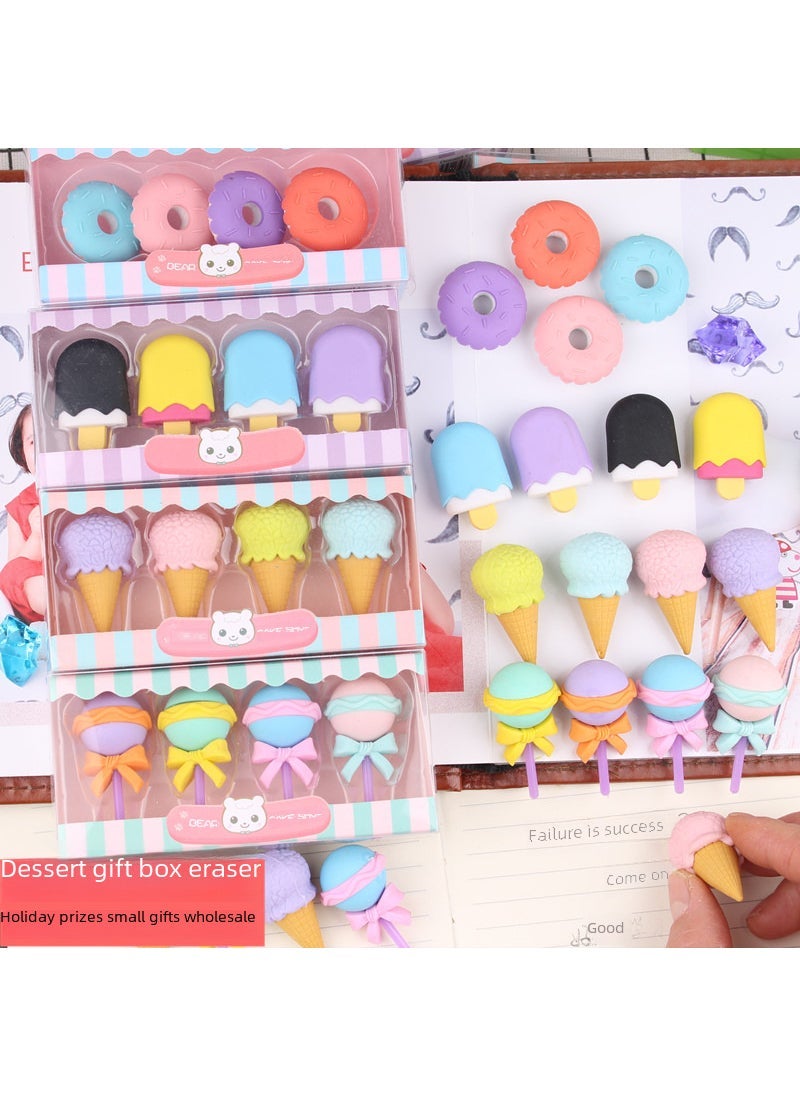 Generic Creative Cartoon Gift Box Eraser Student Holiday Prize Gift Simulation Dessert Hamburger Eraser Wholesale Eraser Lollipop 
