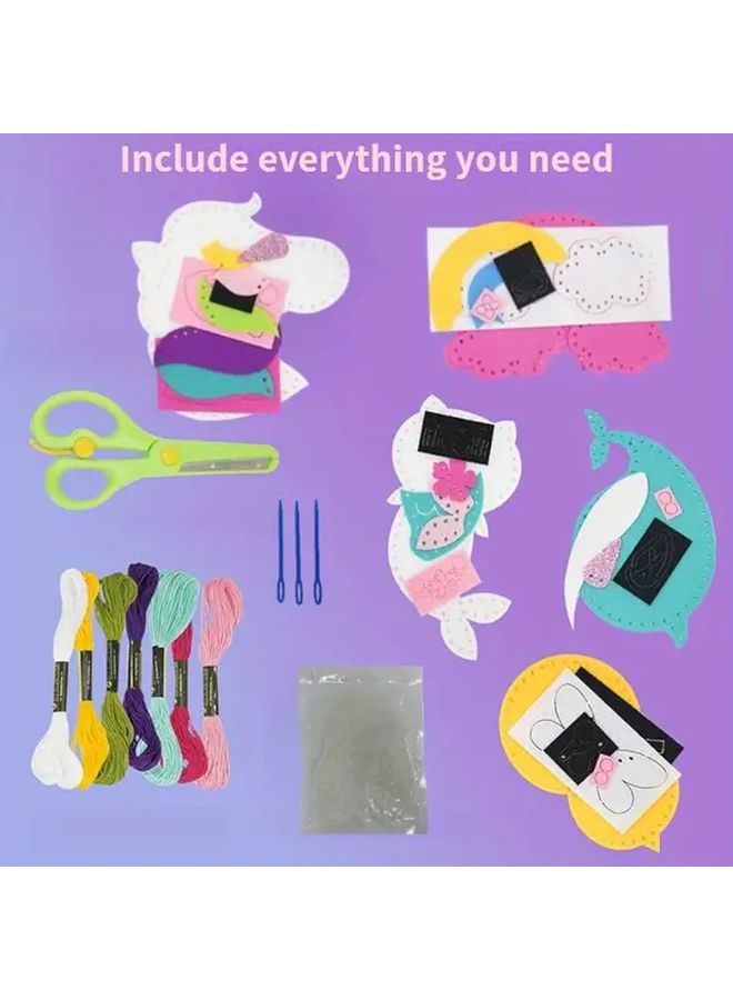 طقم الخياطة من القماش بخمس قطع قوس قزح للمبتدئين في الأعمال اليدوية DIY يونيكورن حورية البحر - Image 3