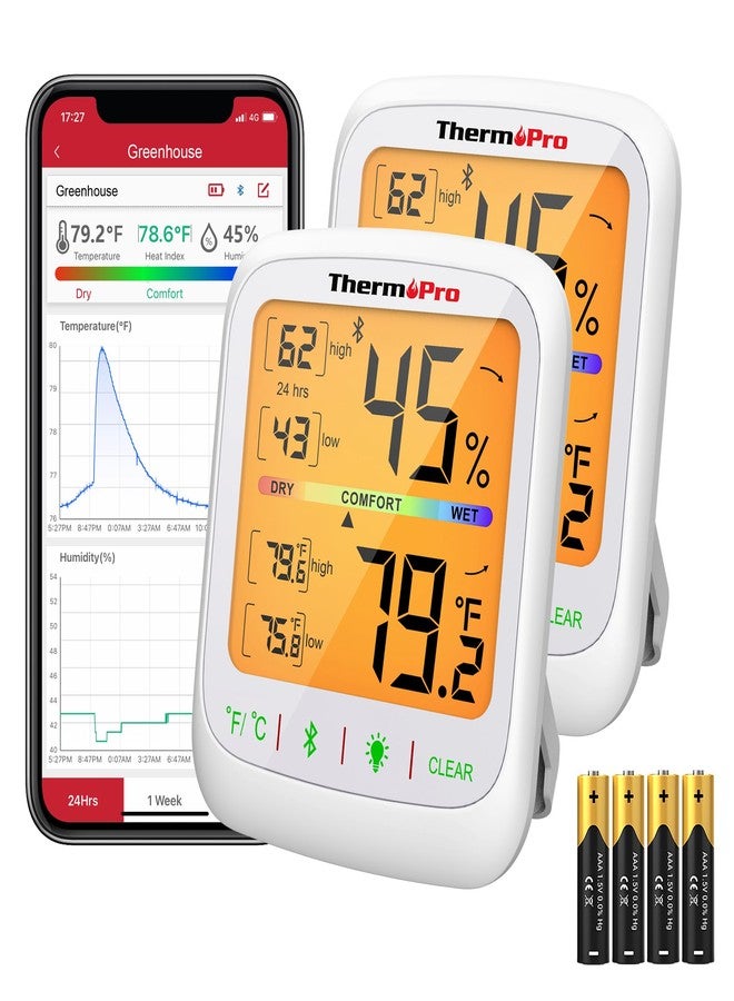 ThermoPro Bluetooth Hygrometer Thermometer, 260FT Wireless Remote Temperature and Humidity Monitor, with Large Backlit LCD, Indoor Room Thermometer and Humidity Gauge, Max Min Records, 2 Pack - Image 1