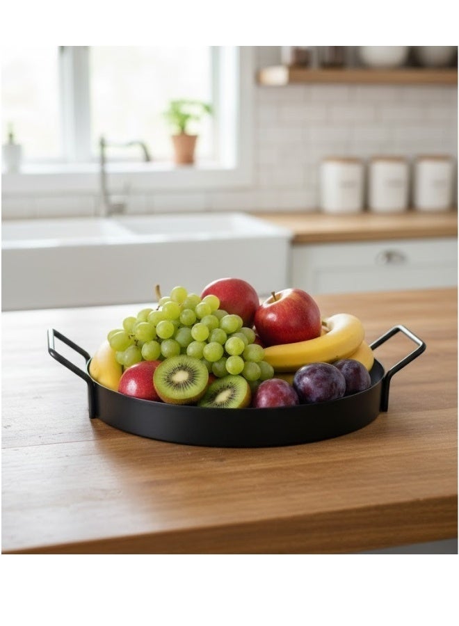 Happy Home Round Serving Tray with Two Side Handles - 25cm Food and Drink Serving Tray, Stylish Design Made of Durable Metal Perfect for Serving in the Kitchen, Dining Room and Hospitality - Image 3