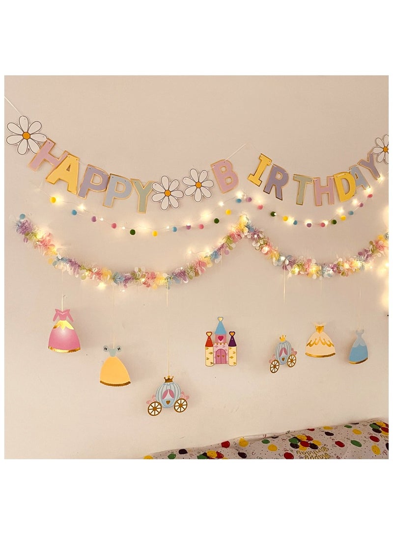 Children's Birthday Party Flower Decoration Hair Ball Pendant with Light Scene Decoration