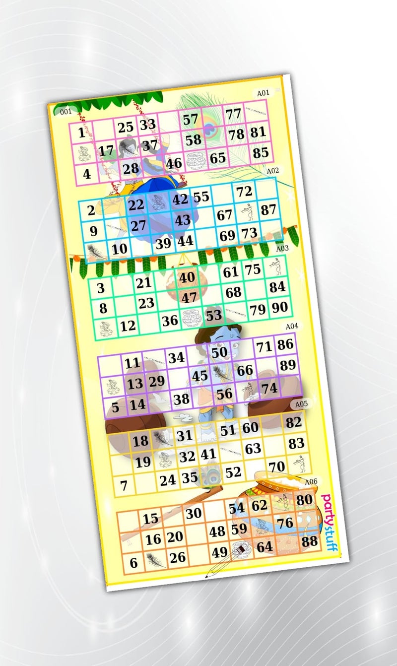 PartyStuff Tambola Housie Tickets - Janamashtami Hexa Classic Grids (24 Piece) - Image 1