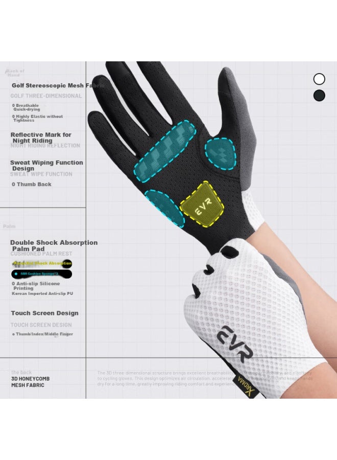 Evr Cycling Gloves For Men And Women, Reflective Logo, Long Fingers, Breathable, Shock-absorbing, Non-slip, Outdoor Sports Equipment, White, Size S
