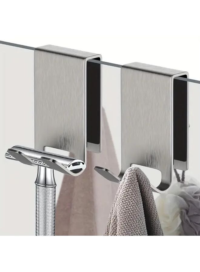 Heavy Duty Stainless Steel Over The Door Hooks Rust Proof Space Saving Bathroom Organizer Silvery 2pcs - Image 2