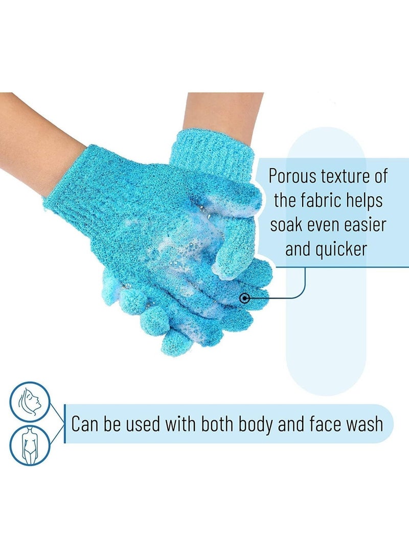 2 Pair Exfoliating Body Loofah Gloves, Bath Scrub Wash Mitts, Skin Massage Sponge Glove, Deep Cleansing Dead Skin, Promote Blood Circulation, for All Kind of Skin, Blue and Green - Image 4