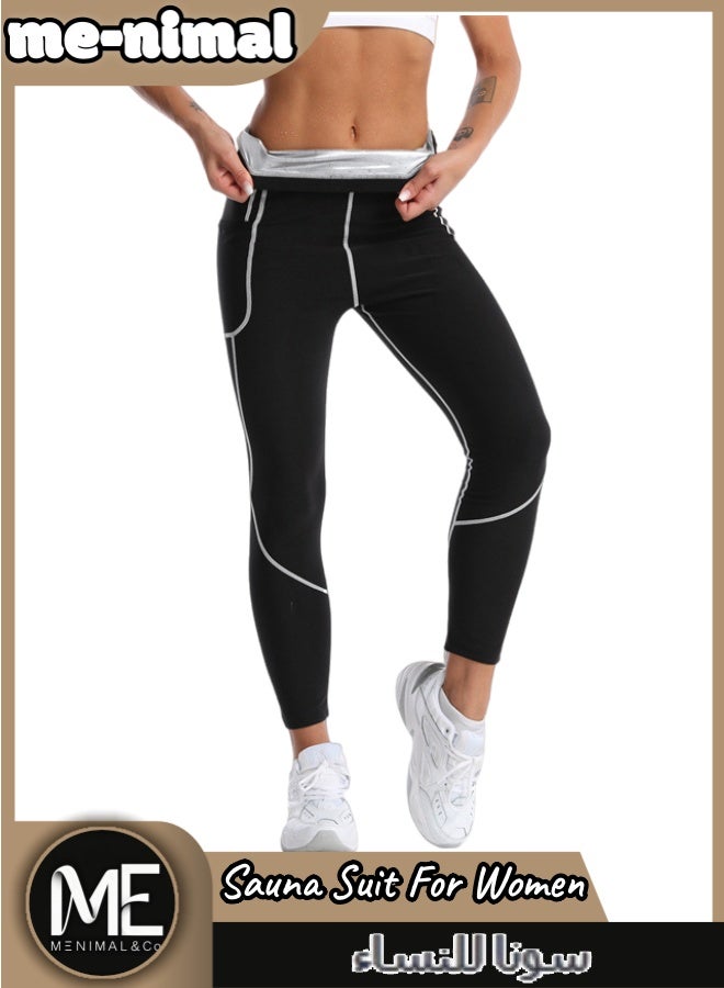 مينيمال بدلة ساونا للسيدات مع قبعة | بلوزة بأكمام طويلة مع قبعة وسحاب كامل + بنطال عالي الخصر | مجموعة للتدريب لزيادة التعرق وتشكيل الجسم - Image 3