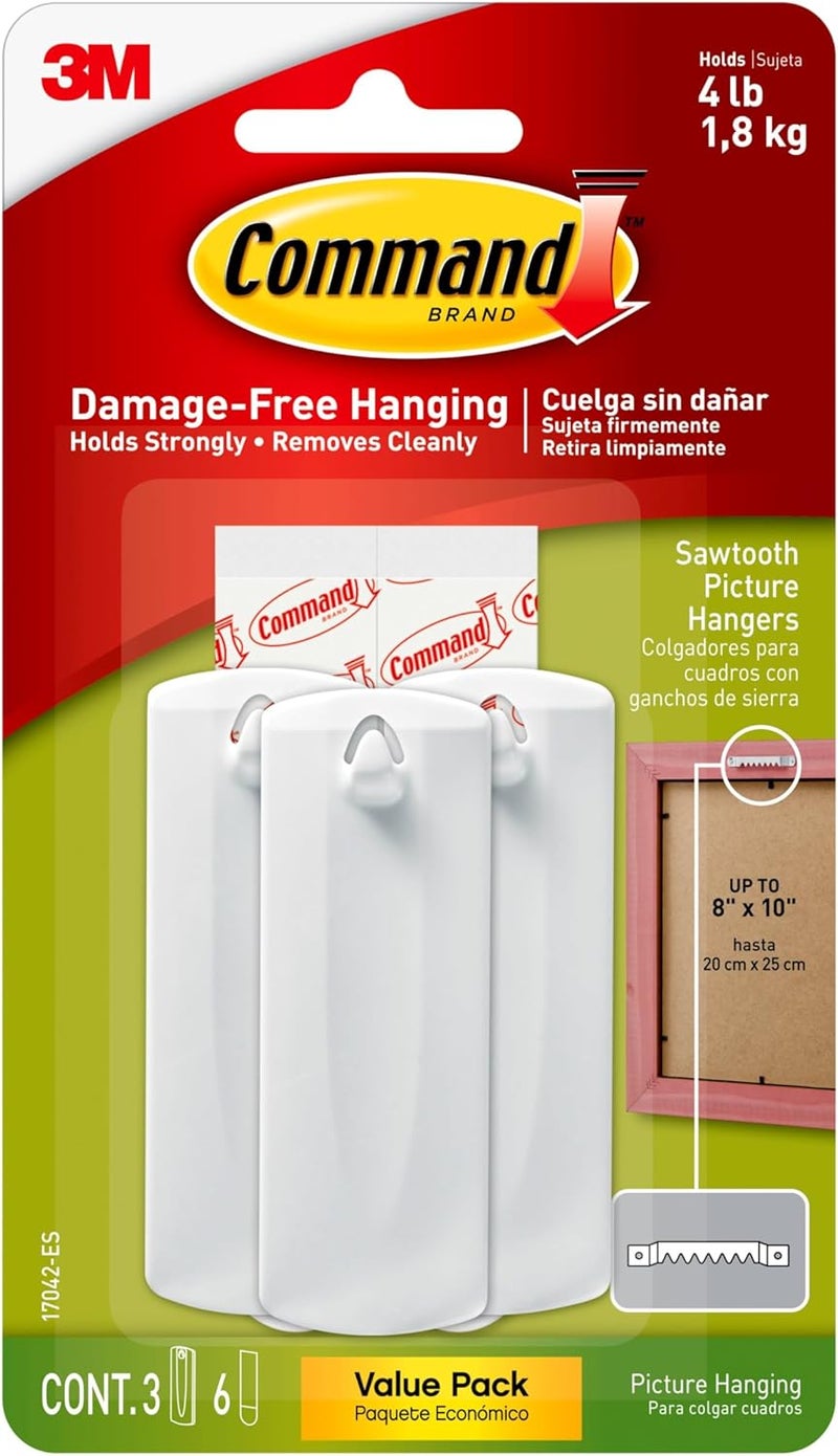 Command 10014485 Picture-Hanging Hooks, Large, White, 3 Count - Image 1