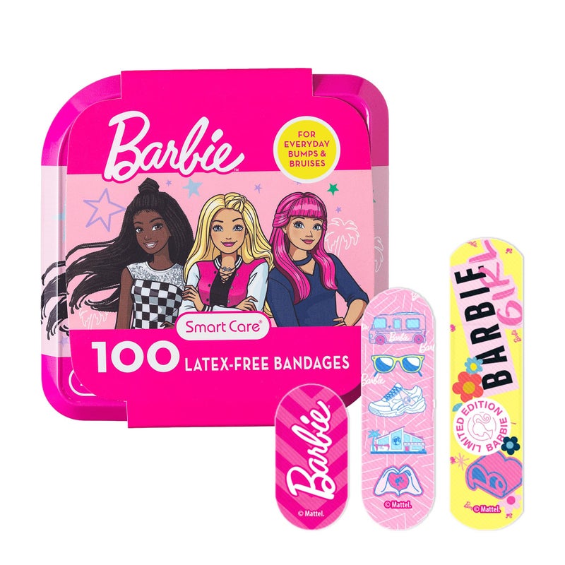 Smart Care Barbie Bandage Kit, Kids Bandages Variety Pack, 3 Assorted Sizes, 100CT with Collectible Barbie Tin Case - Image 3