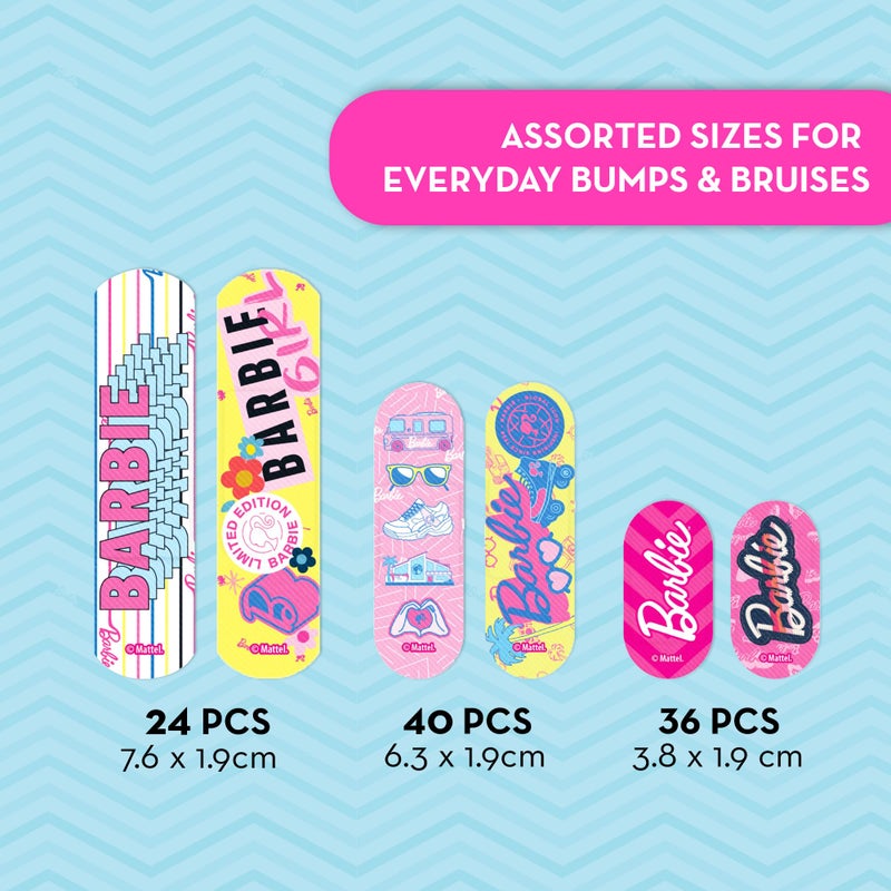 Smart Care Barbie Bandage Kit, Kids Bandages Variety Pack, 3 Assorted Sizes, 100CT with Collectible Barbie Tin Case - Image 4