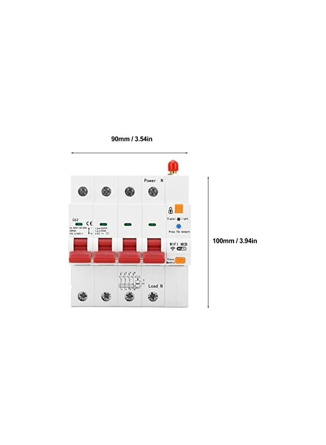 PROMASS promass Smart WiFi Circuit Breaker, AC 400V 63A 4P Mobile Phone APP Remote Control Din Rail Circuit Breaker IP20 Miniature Circuit Breaker with Lock for Households Factories  - Image 5