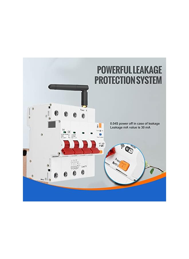 PROMASS promass Smart WiFi Circuit Breaker, AC 400V 63A 4P Mobile Phone APP Remote Control Din Rail Circuit Breaker IP20 Miniature Circuit Breaker with Lock for Households Factories  - Image 3