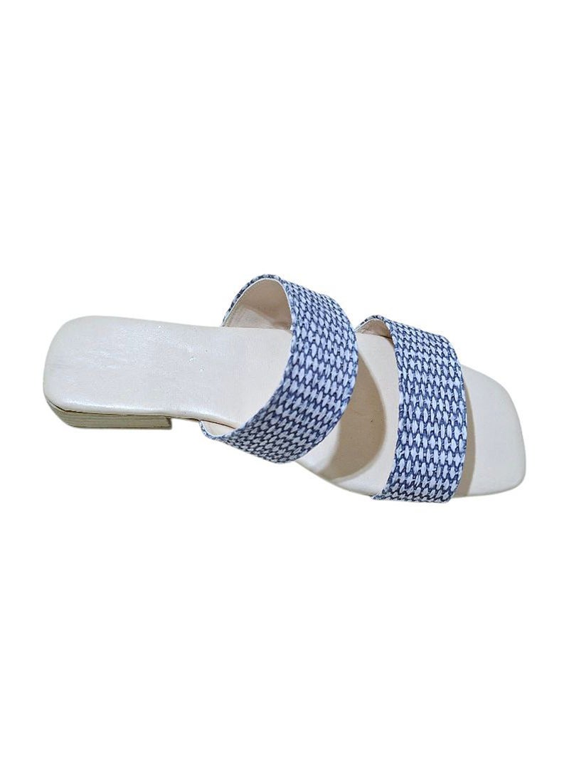 Karisma Simple Double Strap Flat Squared Toe Slipper With Canvas Material - Image 3