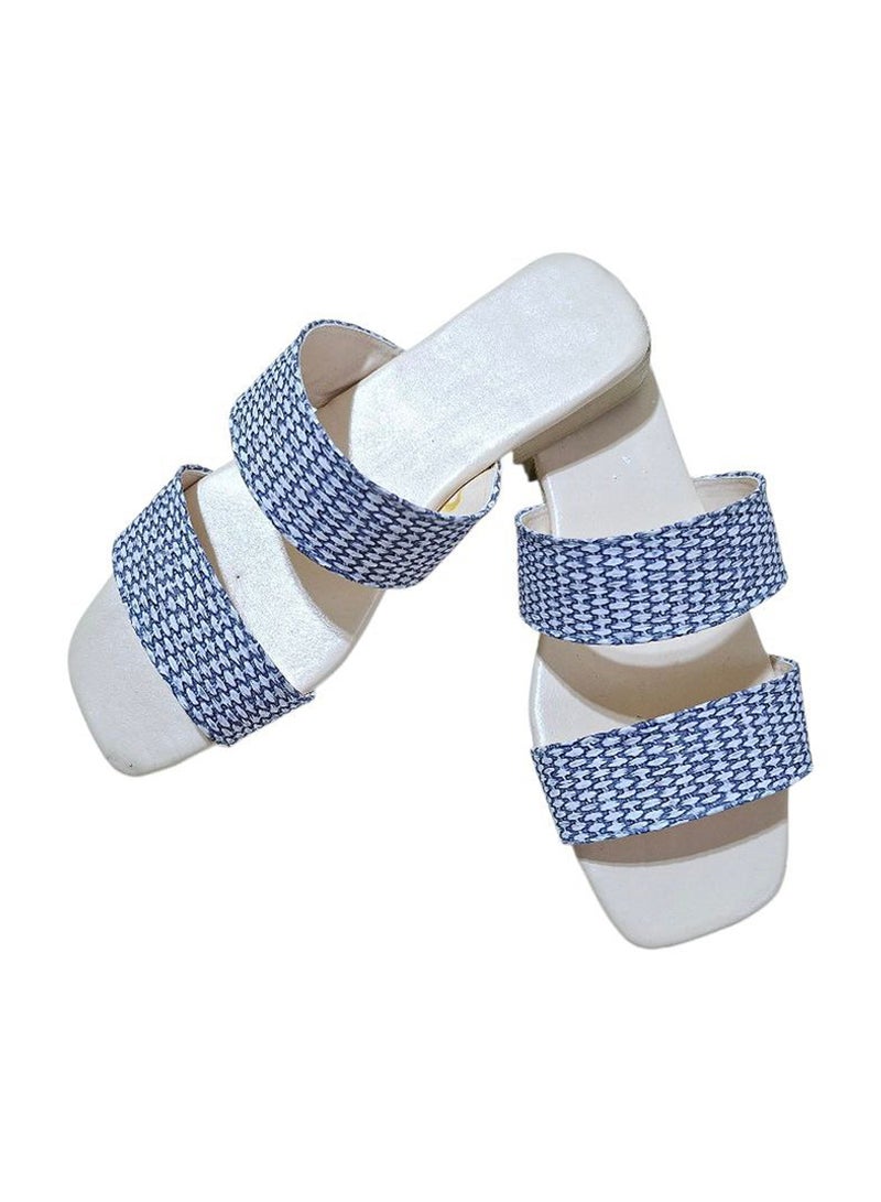 Karisma Simple Double Strap Flat Squared Toe Slipper With Canvas Material - Image 1