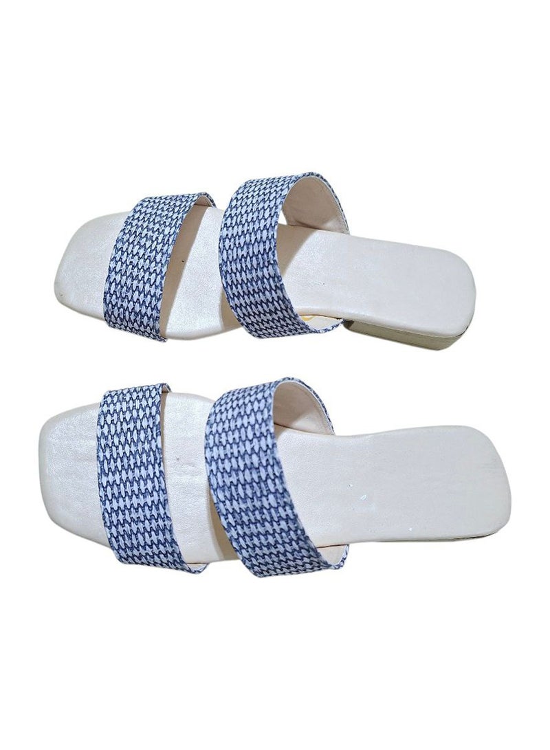 Karisma Simple Double Strap Flat Squared Toe Slipper With Canvas Material - Image 2