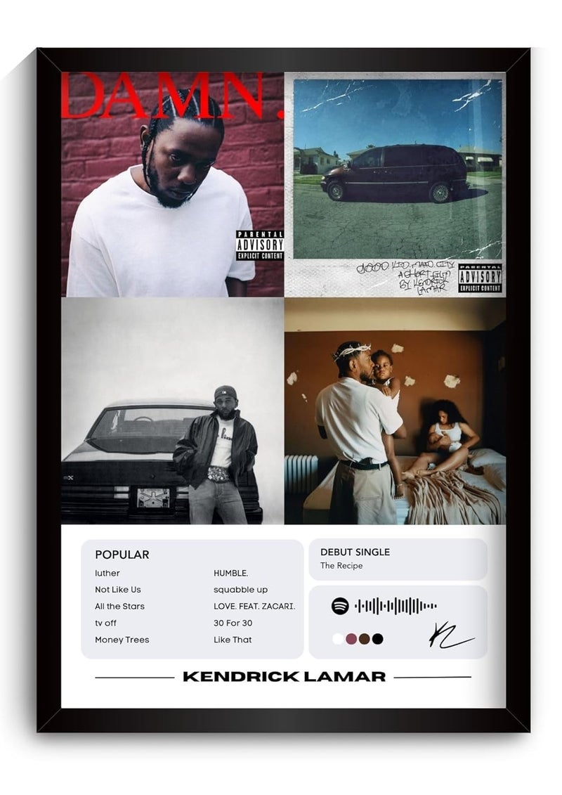 Funk You ملصق كندريك لامار | ملصق مؤطر بحجم A4 | ليس مثلنا، GNX، HUMBLE.، DNA | إطار أنيق لتزيين الجدران، ديكور الغرفة، الهدايا، طاولة الدراسة (كندريك لامار) - Image 1