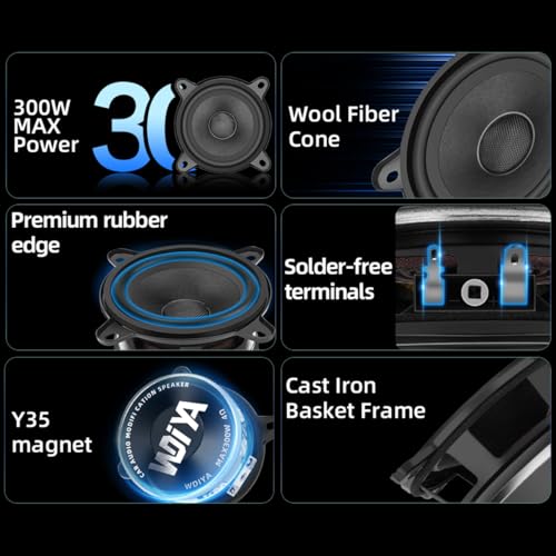 WDiYA 3.5-Inch Car Speaker Wool Fiber Cone+Fiberglass Sound Cap Full Frequency High Fidelity Audio 300W Peak Power 4 Ohms Professional High-End Stereo Surround Sound (2-Speakers) - Image 3
