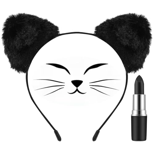Mysense Black Cat Ears Headband and Black Lipstick Kit,Cat Costume Accessories for Women Girls Halloween Party Cosplay Makeup - Image 1