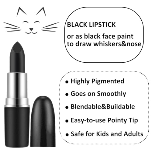 Mysense Black Cat Ears Headband and Black Lipstick Kit,Cat Costume Accessories for Women Girls Halloween Party Cosplay Makeup - Image 4