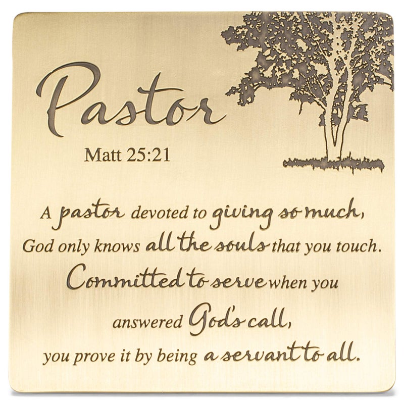 Pastor Servant to All Matthew 2521 Antique Brass 4 x 4 Metal Table Top and Wall Sign Plaque