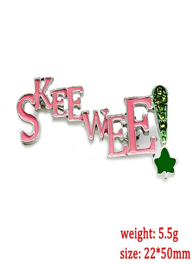 بروش معدني مزين بأحجار الراين باللونين الوردي والأخضر على شكل حرف SKEEWEE، مناسب للفتيات في نوادي الأخوية النسائية. - Image 2