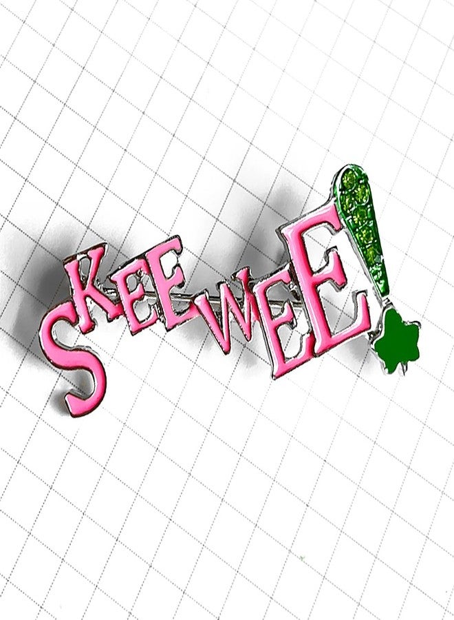 بروش معدني مزين بأحجار الراين باللونين الوردي والأخضر على شكل حرف SKEEWEE، مناسب للفتيات في نوادي الأخوية النسائية. - Image 3