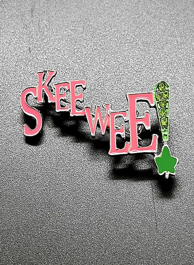 بروش معدني مزين بأحجار الراين باللونين الوردي والأخضر على شكل حرف SKEEWEE، مناسب للفتيات في نوادي الأخوية النسائية. - Image 4