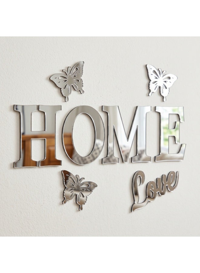 ديكور حائط فضي اكريليك بعبارة HOME LOVE مع فراشات – تصميم عصري مجسم – لون فضي لامع – سمك 6 ملم – لاصق دبل فيس جاهز للتثبيت – زينة حائط للمنزل والمطبخ عالي الجودة - Image 2