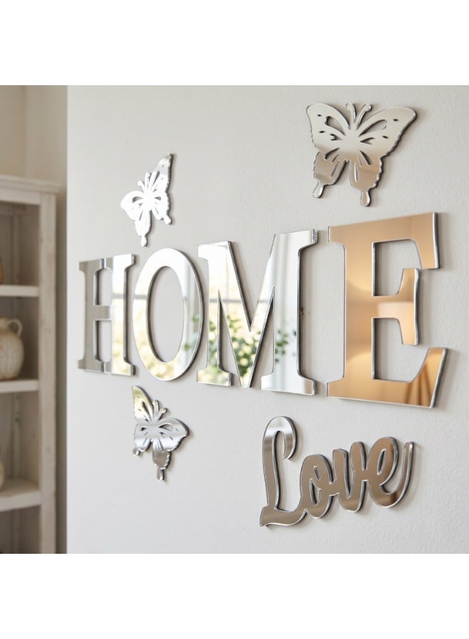 ديكور حائط فضي اكريليك بعبارة HOME LOVE مع فراشات – تصميم عصري مجسم – لون فضي لامع – سمك 6 ملم – لاصق دبل فيس جاهز للتثبيت – زينة حائط للمنزل والمطبخ عالي الجودة - Image 3