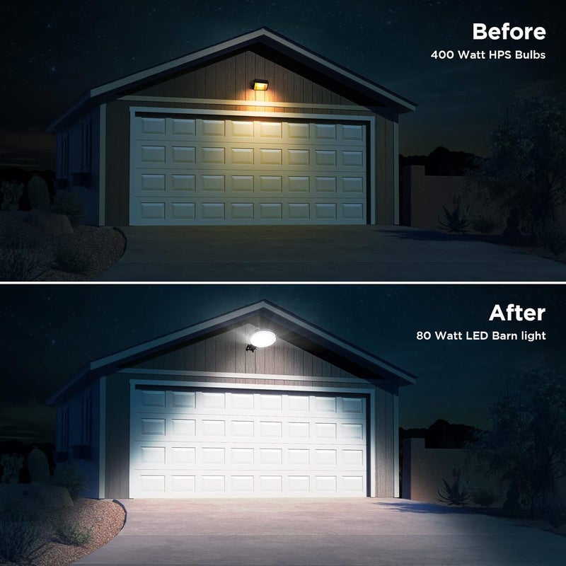 deerdance LED Barn Light, 80W 120V Hardwired Dusk to Dawn Outdoor Lighting with 10000LM 5000K Daylight, IP65 Waterproof Area Street Lights for Outdoor Barns Farmhouse Garage Yard Warehouse (2Pack) - Image 2
