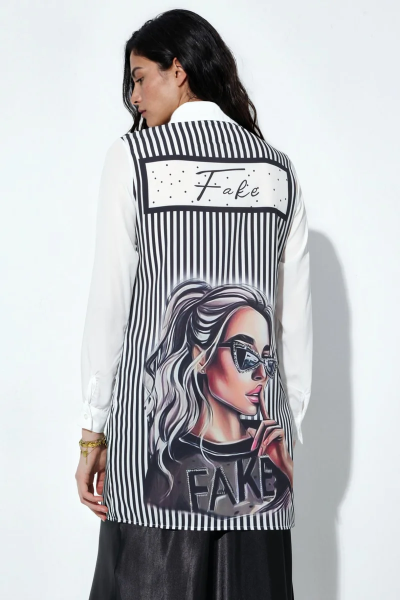 Jennyfer Women's Long Striped Poplin Shirt