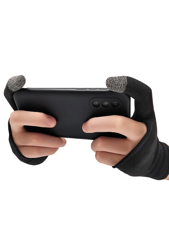 ميمو قفازات ألعاب ميمة من ألياف الكربون بإصبعين – حساسية عالية للمس، قابلة للتنفس ومضادة للعرق، تصميم مانع للانزلاق لتحكم سلس ودقيق – متوافقة مع آيفون، آيباد، ريدماجيك، سامسونج – مثالية لببجي وكود (زوج واحد – 2 قطعة) - Image 5