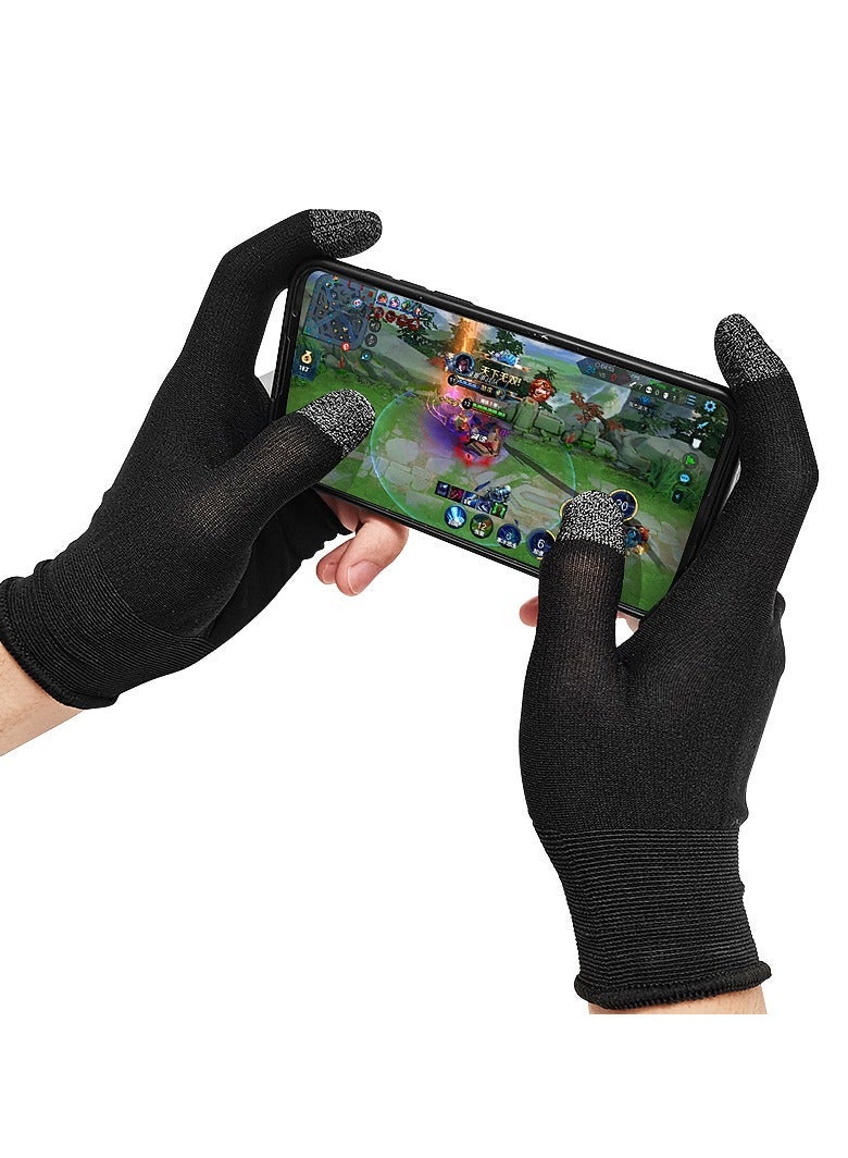 ميمو قفازات ألعاب ميمة من ألياف الكربون بإصبعين – حساسية عالية للمس، قابلة للتنفس ومضادة للعرق، تصميم مانع للانزلاق لتحكم سلس ودقيق – متوافقة مع آيفون، آيباد، ريدماجيك، سامسونج – مثالية لببجي وكود (زوج واحد – 2 قطعة) - Image 3