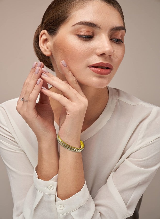 LA BELLEZA Gold Plated 2 Line Rhinestone Studded Adjustable Bracelet/Bangle/Kada for Girls and Women - Image 3