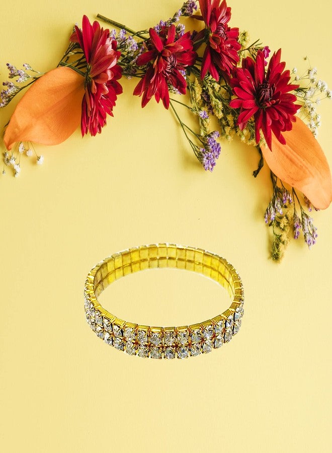 LA BELLEZA Gold Plated 2 Line Rhinestone Studded Adjustable Bracelet/Bangle/Kada for Girls and Women - Image 4