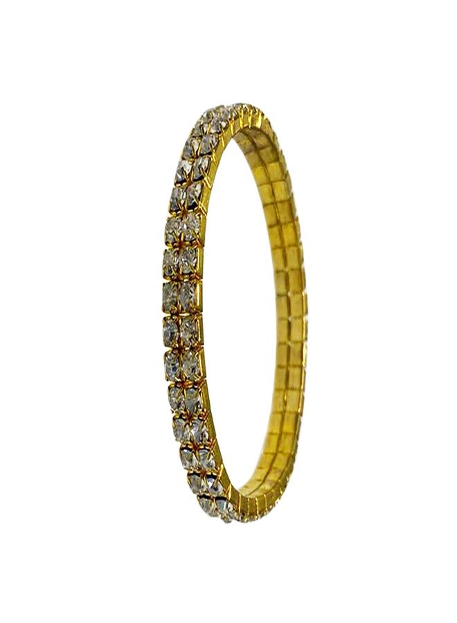 LA BELLEZA Gold Plated 2 Line Rhinestone Studded Adjustable Bracelet/Bangle/Kada for Girls and Women - Image 2