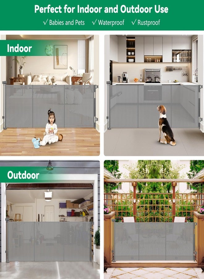 KISKIZ Reinforced 85" Wide Retractable Baby Gates Outdoor Retractable Dog Gate Indoor Mesh Baby Gate Retractable Pet Gate, Extra Wide Dog Gate with Support Rods – Prevent Crawling Under, Gray - Image 4