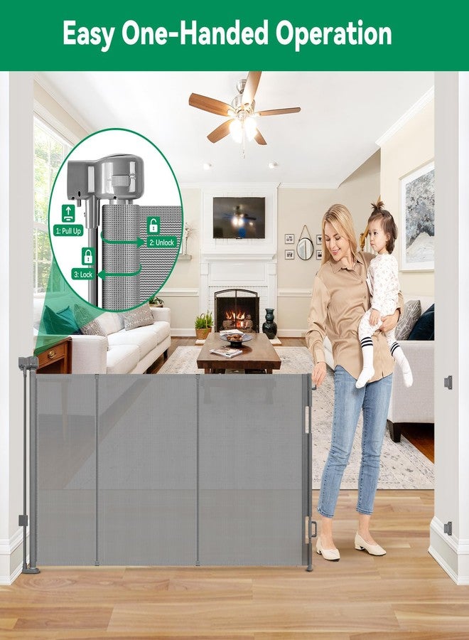 KISKIZ Reinforced 85" Wide Retractable Baby Gates Outdoor Retractable Dog Gate Indoor Mesh Baby Gate Retractable Pet Gate, Extra Wide Dog Gate with Support Rods – Prevent Crawling Under, Gray - Image 5