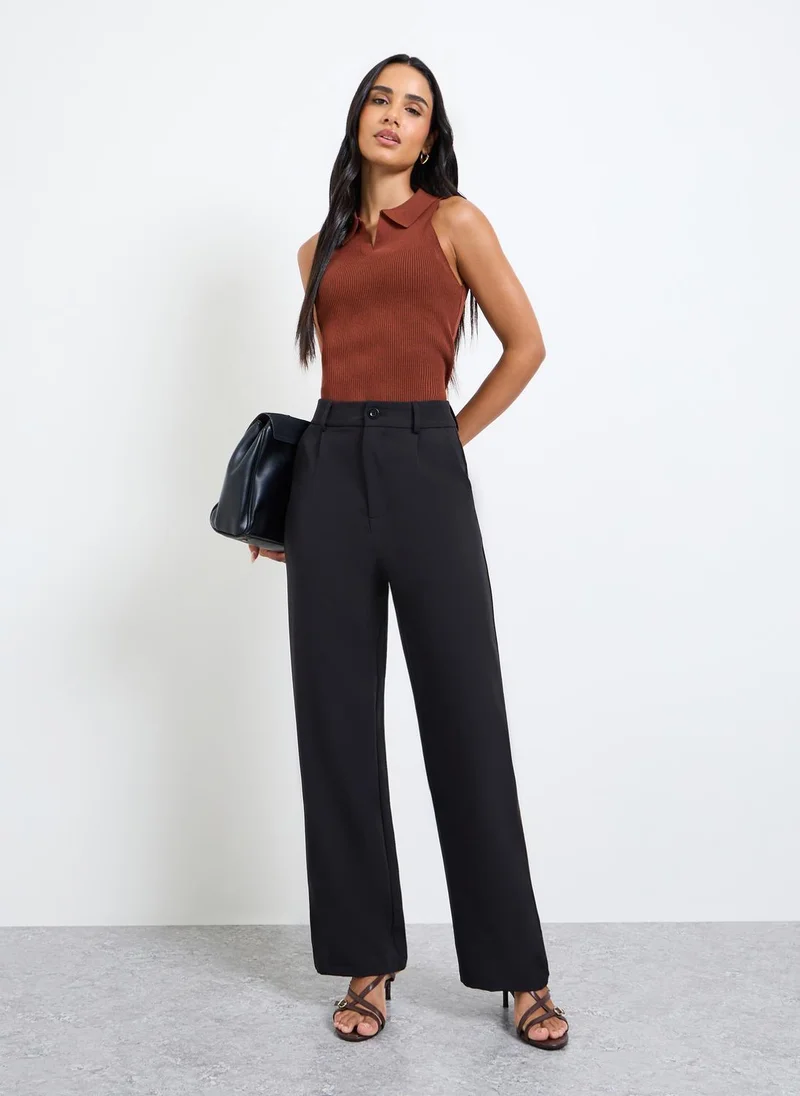Take Two Black Solid Straight-Leg Pants