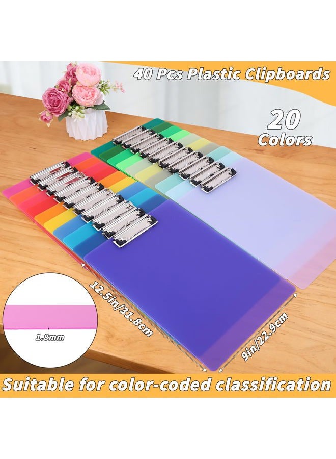 UZLU 40 Pcs Plastic Clipboard Bulk 12.5 x 9 in Acrylic Clear Colored Clipboard 20 Colors Low Profile Clip Board Folder Standard Letter Size Portable Waterproof for Classroom Office Outdoor Indoor Use - Image 2