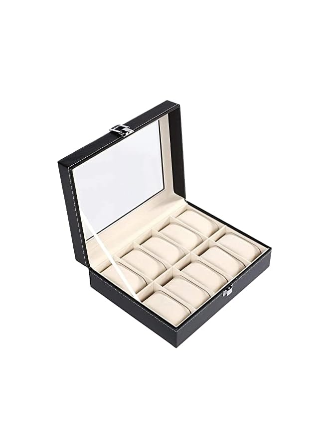 PROMASS Box,10 Slot Display case with Real Glass Top PU Leather watch case for Women Men jewelry box organizer - Image 3